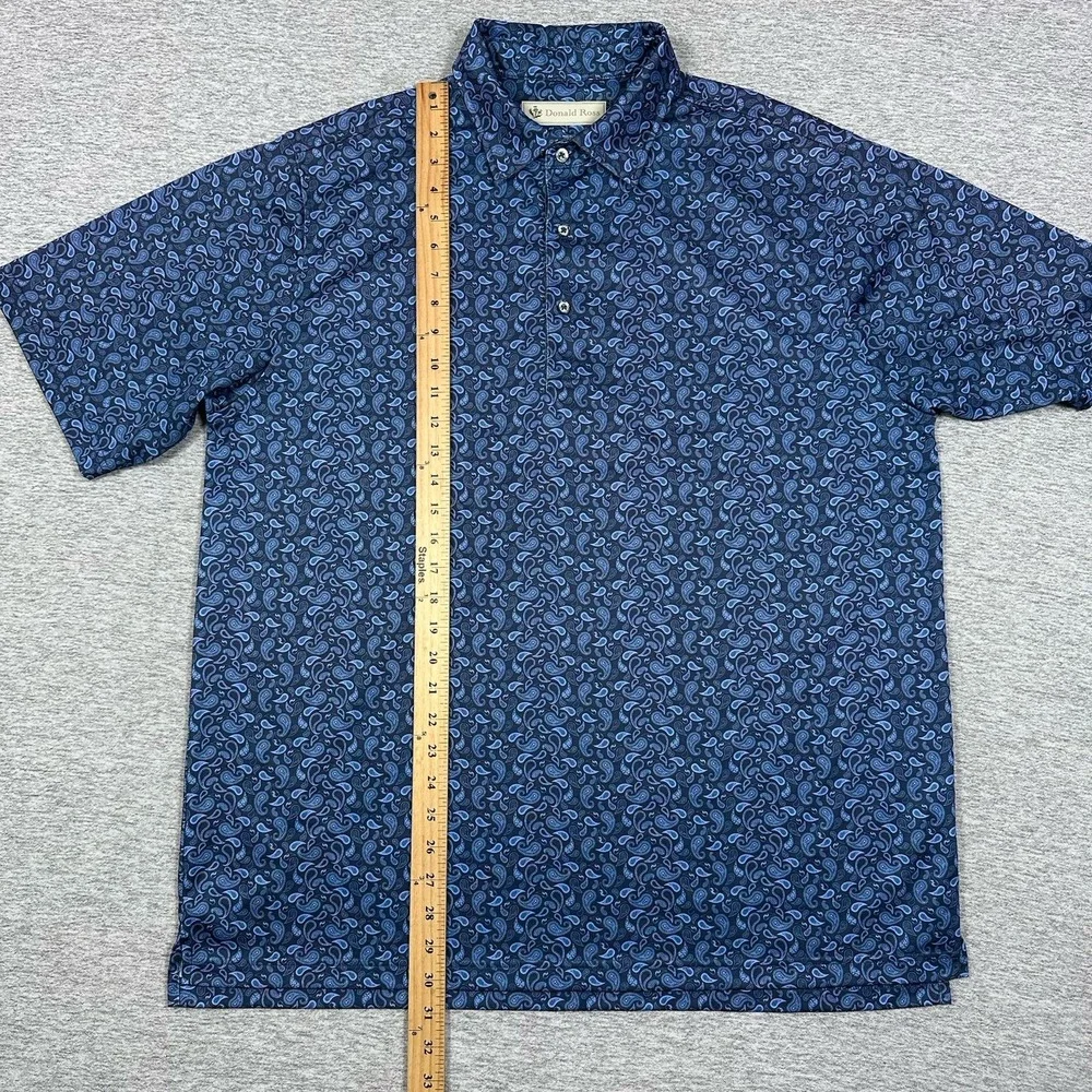 Donald Ross Polo Shirt Mens Large Blue Paisley Performance Stretch Sport Golf